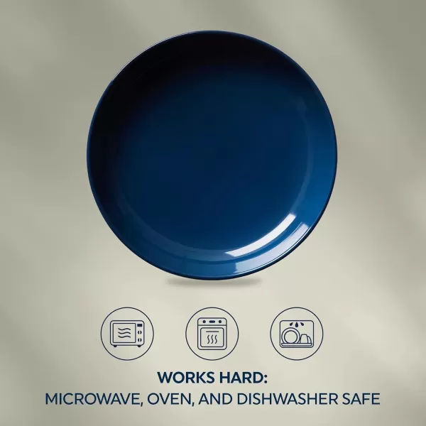 Corelle Stoneware 4-Pc Meal Bowl Set, Handcrafted Artisanal Double Bead Cereal Bowls, Solid Glaze Stoneware, 8-1/2-Inch Pasta Bowl Set, Nordic Blue