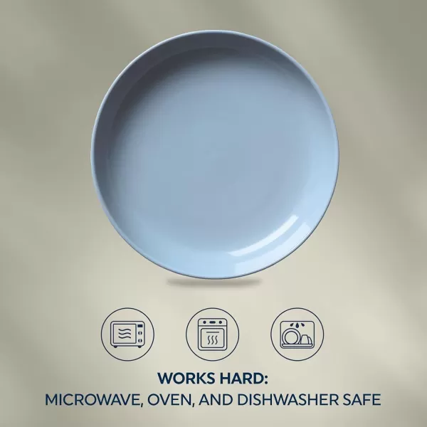 Corelle Stoneware 4-Pc Meal Bowl Set, Handcrafted Artisanal Double Bead Cereal Bowls, Solid Glaze Stoneware, 8-1/2-Inch Pasta Bowl Set, Nordic Blue