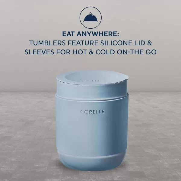 Corelle Stoneware 4-Pc Tumbler Set of 2 with Lids, Handcrafted Artisanal Travel Mug, Solid Glaze Stoneware, 13-1/2-Oz Travel Coffee Mug Set, Navy