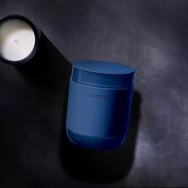 Corelle Stoneware 4-Pc Tumbler Set of 2 with Lids, Handcrafted Artisanal Travel Mug, Solid Glaze Stoneware, 13-1/2-Oz Travel Coffee Mug Set, Navy
