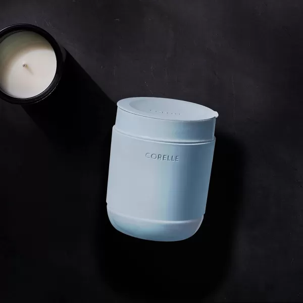 Corelle Stoneware 4-Pc Tumbler Set of 2 with Lids, Handcrafted Artisanal Travel Mug, Solid Glaze Stoneware, 13-1/2-Oz Travel Coffee Mug Set, Navy