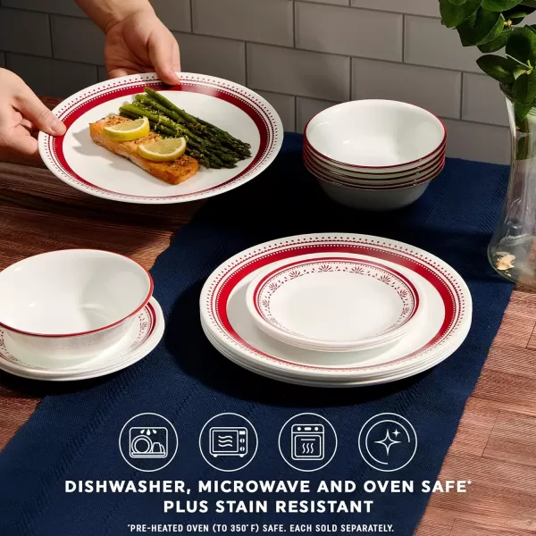Corelle Vitrelle 18 Piece Glass Dinnerware Sets, Service for 6, Triple Layer Chip &amp; Crack Resistant Glass Plate and Bowl Sets, Spring Blossom Green