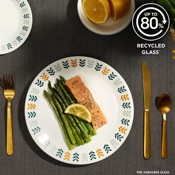 Corelle Vitrelle 18 Piece Glass Dinnerware Sets, Service for 6, Triple Layer Chip &amp; Crack Resistant Glass Plate and Bowl Sets, Spring Blossom Green