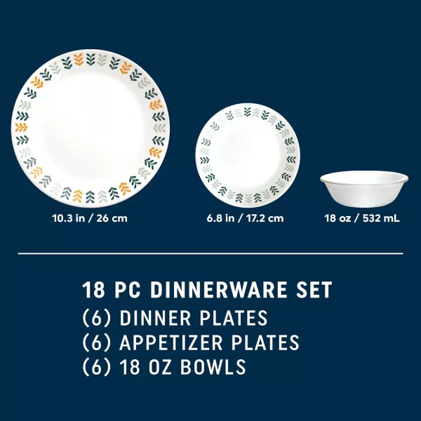 Corelle Vitrelle 18 Piece Glass Dinnerware Sets, Service for 6, Triple Layer Chip &amp; Crack Resistant Glass Plate and Bowl Sets, Spring Blossom Green
