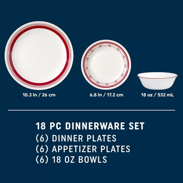 Corelle Vitrelle 18 Piece Glass Dinnerware Sets, Service for 6, Triple Layer Chip &amp; Crack Resistant Glass Plate and Bowl Sets, Spring Blossom Green