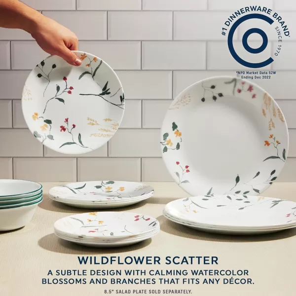 Corelle Vitrelle 18 Piece Glass Dinnerware Sets, Service for 6, Triple Layer Chip &amp; Crack Resistant Glass Plate and Bowl Sets, Spring Blossom Green