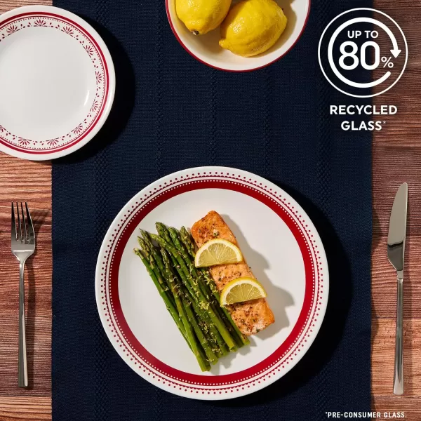 Corelle Vitrelle 18 Piece Glass Dinnerware Sets, Service for 6, Triple Layer Chip &amp; Crack Resistant Glass Plate and Bowl Sets, Spring Blossom Green