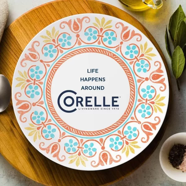 Corelle Vitrelle 18-Piece Service for 6 Dinnerware Set, Triple Layer Glass and Chip Resistant, Lightweight Round Plates and Bowls Set, Portofino