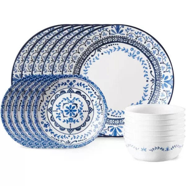Corelle Vitrelle 18-Piece Service for 6 Dinnerware Set, Triple Layer Glass and Chip Resistant, Lightweight Round Plates and Bowls Set, Portofino
