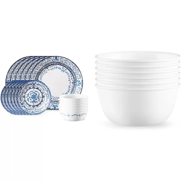 Corelle Vitrelle 18-Piece Service for 6 Dinnerware Set, Triple Layer Glass and Chip Resistant, Lightweight Round Plates and Bowls Set, Portofino