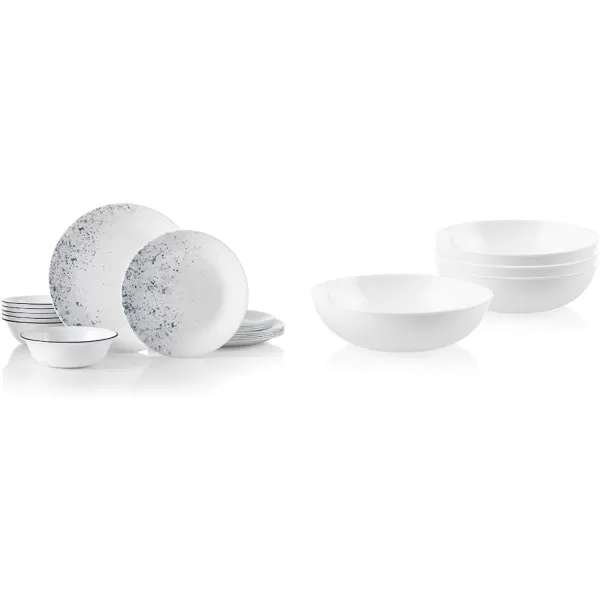 Corelle Vitrelle 18-Piece Service for 6 Dinnerware Set, Triple Layer Glass and Chip Resistant, Lightweight Round Plates and Bowls Set, Portofino