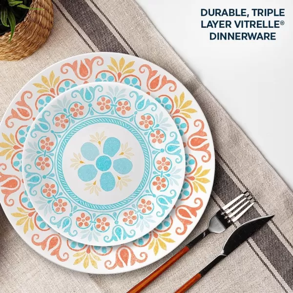 Corelle Vitrelle 18-Piece Service for 6 Dinnerware Set, Triple Layer Glass and Chip Resistant, Lightweight Round Plates and Bowls Set, Portofino