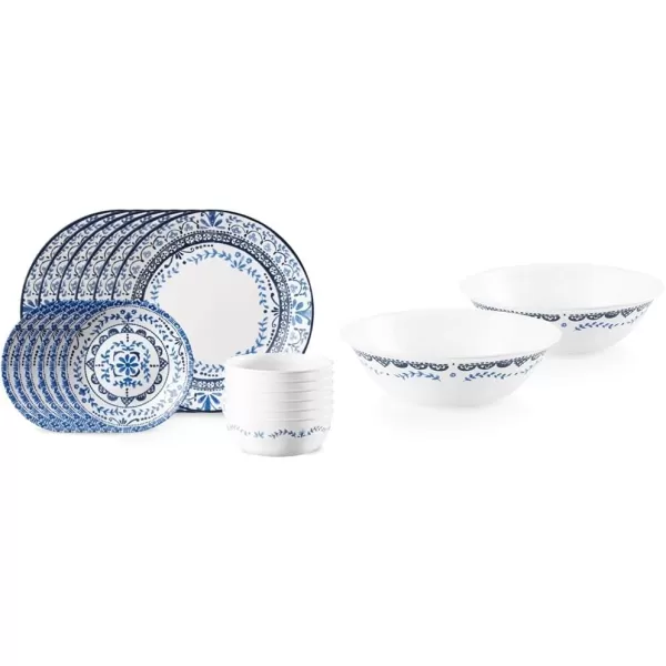 Corelle Vitrelle 18-Piece Service for 6 Dinnerware Set, Triple Layer Glass and Chip Resistant, Lightweight Round Plates and Bowls Set, Portofino