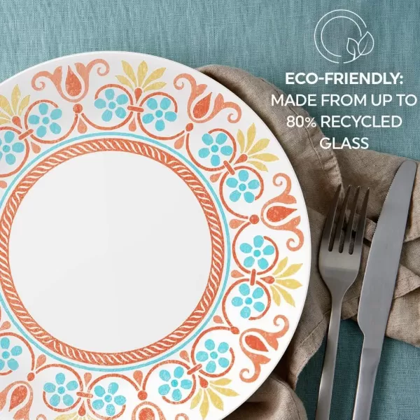 Corelle Vitrelle 18-Piece Service for 6 Dinnerware Set, Triple Layer Glass and Chip Resistant, Lightweight Round Plates and Bowls Set, Portofino