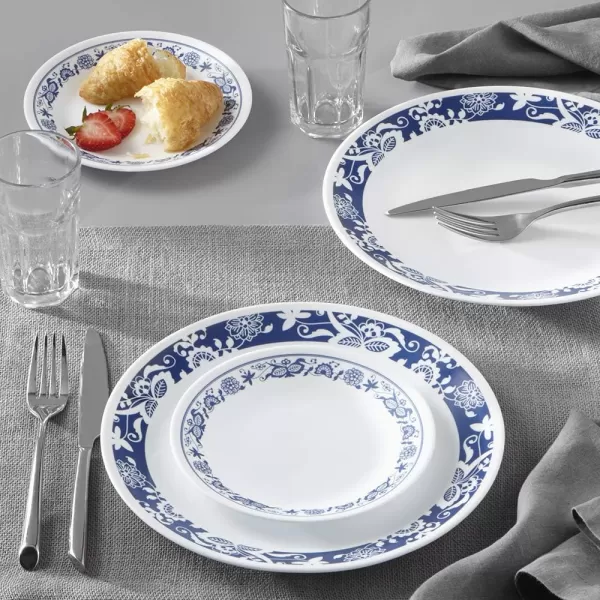 Corelle Vitrelle 18-Piece Service for 6 Dinnerware Set, Triple Layer Glass and Chip Resistant, Lightweight Round Plates and Bowls Set, Portofino