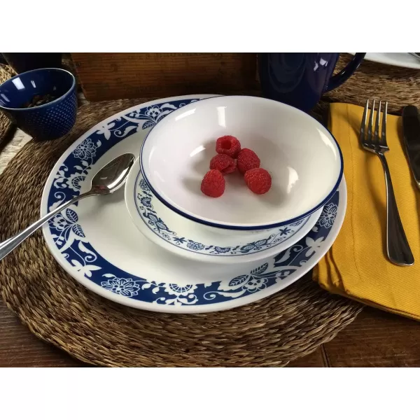 Corelle Vitrelle 18-Piece Service for 6 Dinnerware Set, Triple Layer Glass and Chip Resistant, Lightweight Round Plates and Bowls Set, Portofino