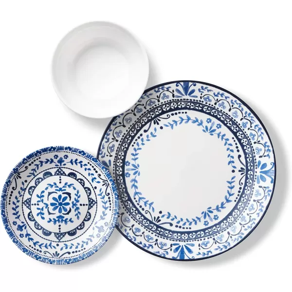 Corelle Vitrelle 18-Piece Service for 6 Dinnerware Set, Triple Layer Glass and Chip Resistant, Lightweight Round Plates and Bowls Set, Portofino