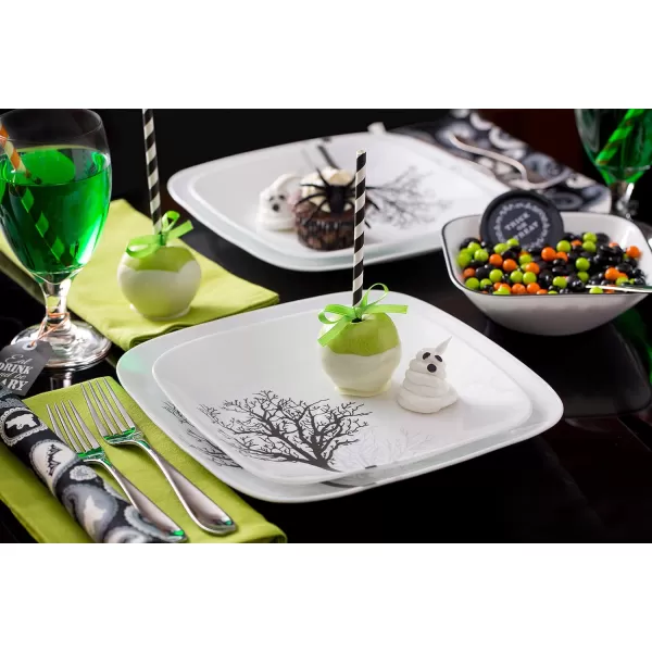 Corelle Vitrelle 18-Piece Service for 6 Dinnerware Set, Triple Layer Glass and Chip Resistant, Lightweight Square Plates and Bowls Set, Simple Sketch