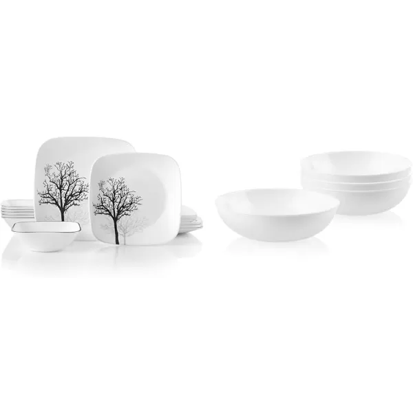 Corelle Vitrelle 18-Piece Service for 6 Dinnerware Set, Triple Layer Glass and Chip Resistant, Lightweight Square Plates and Bowls Set, Simple Sketch