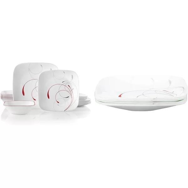 Corelle Vitrelle 18-Piece Service for 6 Dinnerware Set, Triple Layer Glass and Chip Resistant, Lightweight Square Plates and Bowls Set, Simple Sketch