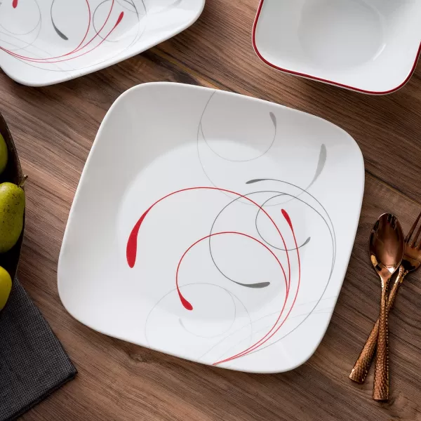Corelle Vitrelle 18-Piece Service for 6 Dinnerware Set, Triple Layer Glass and Chip Resistant, Lightweight Square Plates and Bowls Set, Simple Sketch