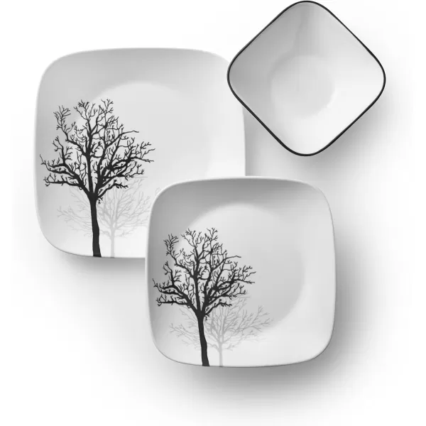 Corelle Vitrelle 18-Piece Service for 6 Dinnerware Set, Triple Layer Glass and Chip Resistant, Lightweight Square Plates and Bowls Set, Simple Sketch