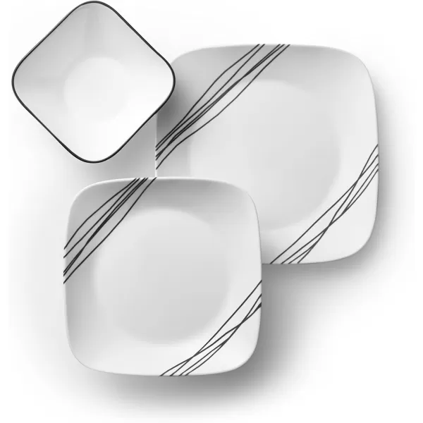 Corelle Vitrelle 18-Piece Service for 6 Dinnerware Set, Triple Layer Glass and Chip Resistant, Lightweight Square Plates and Bowls Set, Simple Sketch