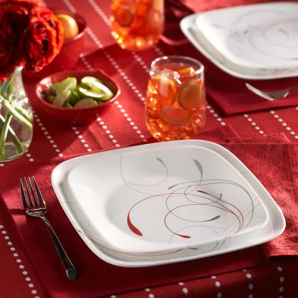Corelle Vitrelle 18-Piece Service for 6 Dinnerware Set, Triple Layer Glass and Chip Resistant, Lightweight Square Plates and Bowls Set, Simple Sketch