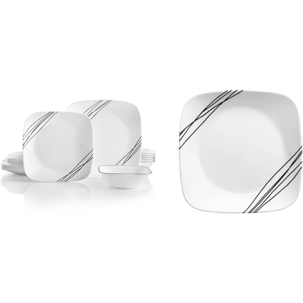Corelle Vitrelle 18-Piece Service for 6 Dinnerware Set, Triple Layer Glass and Chip Resistant, Lightweight Square Plates and Bowls Set, Simple Sketch