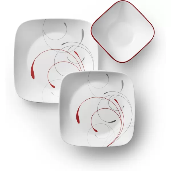 Corelle Vitrelle 18-Piece Service for 6 Dinnerware Set, Triple Layer Glass and Chip Resistant, Lightweight Square Plates and Bowls Set, Simple Sketch