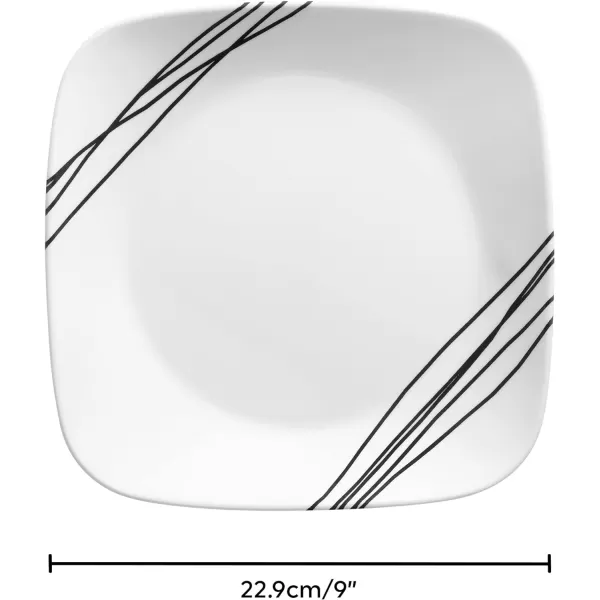 Corelle Vitrelle 18-Piece Service for 6 Dinnerware Set, Triple Layer Glass and Chip Resistant, Lightweight Square Plates and Bowls Set, Simple Sketch