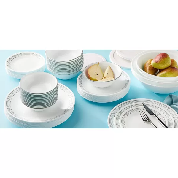 Corelle Vitrelle 78-Piece Service for 12 Dinnerware Set, Triple Layer Glass and Chip Resistant, Lightweight Round Plates and Bowls Set, Mystic Gray