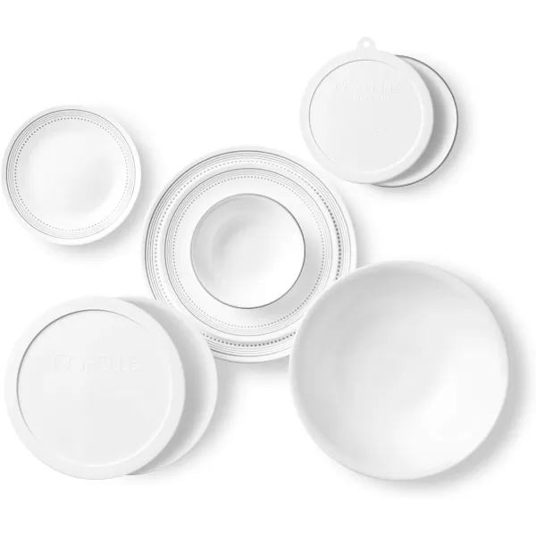 Corelle Vitrelle 78-Piece Service for 12 Dinnerware Set, Triple Layer Glass and Chip Resistant, Lightweight Round Plates and Bowls Set, Mystic Gray