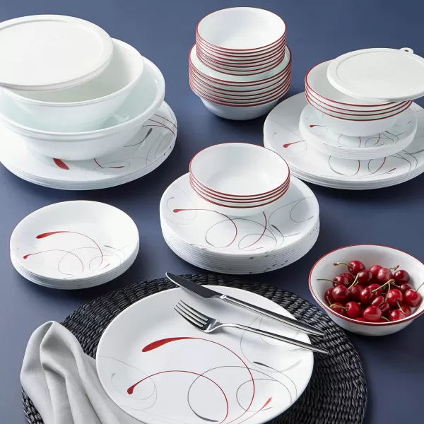 Corelle Vitrelle 78-Piece Service for 12 Dinnerware Set, Triple Layer Glass and Chip Resistant, Lightweight Round Plates and Bowls Set, Mystic Gray