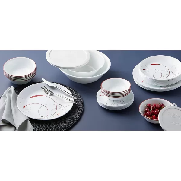 Corelle Vitrelle 78-Piece Service for 12 Dinnerware Set, Triple Layer Glass and Chip Resistant, Lightweight Round Plates and Bowls Set, Mystic Gray