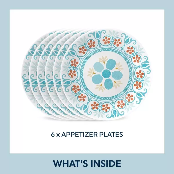 Corelle Vitrelle 8-Piece Appetizer Plates Set, Triple Layer Glass and Chip Resistant, Lightweight Round 6-3/4-inch Plates, Country Cottage