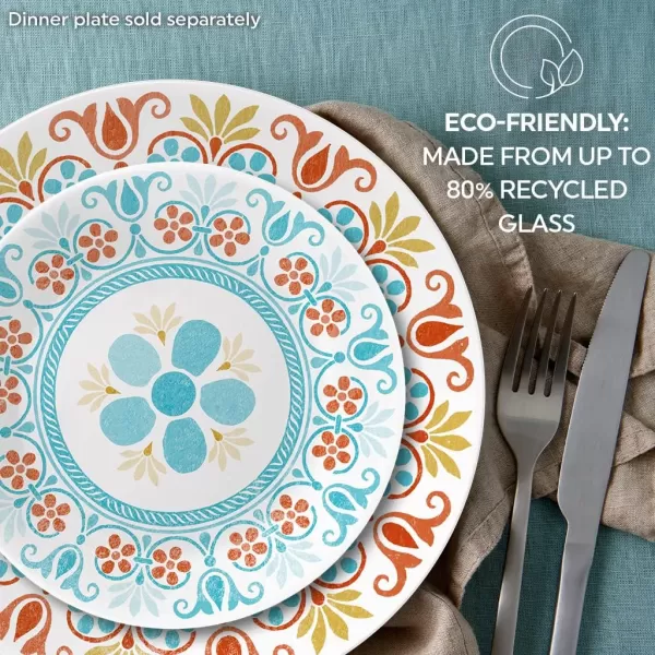 Corelle Vitrelle 8-Piece Appetizer Plates Set, Triple Layer Glass and Chip Resistant, Lightweight Round 6-3/4-inch Plates, Country Cottage