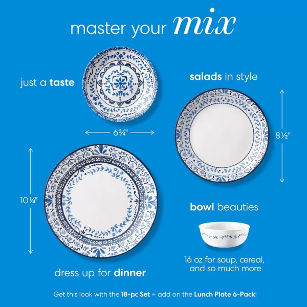 Corelle Vitrelle 8-Piece Appetizer Plates Set, Triple Layer Glass and Chip Resistant, Lightweight Round 6-3/4-inch Plates, Country Cottage