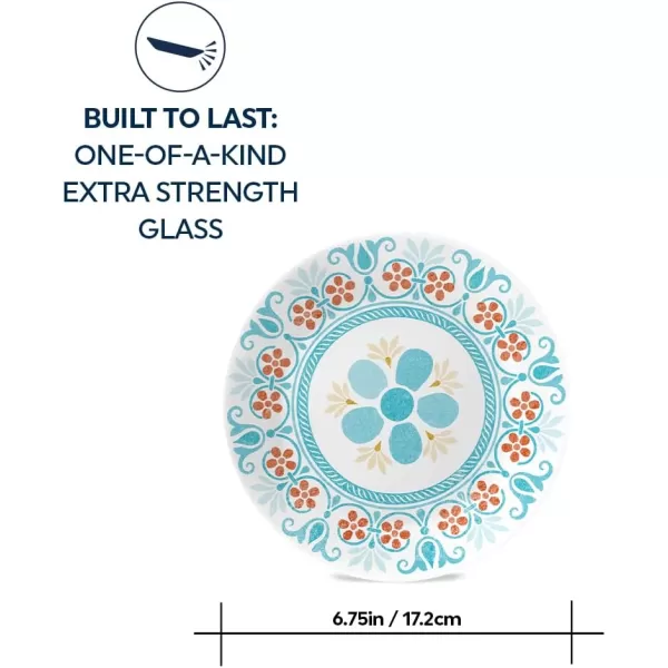 Corelle Vitrelle 8-Piece Appetizer Plates Set, Triple Layer Glass and Chip Resistant, Lightweight Round 6-3/4-inch Plates, Country Cottage
