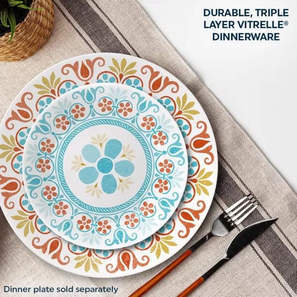 Corelle Vitrelle 8-Piece Appetizer Plates Set, Triple Layer Glass and Chip Resistant, Lightweight Round 6-3/4-inch Plates, Country Cottage