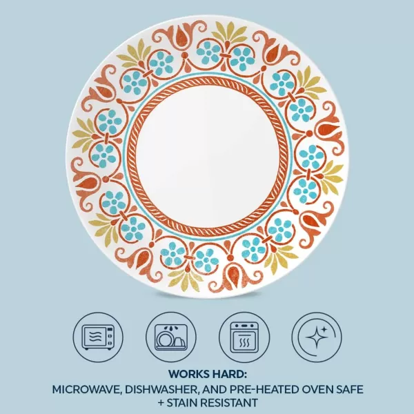 Corelle Vitrelle 8-Piece Dinner Plates Set, Triple Layer Glass and Chip Resistant, Lightweight Round , Country Cottage