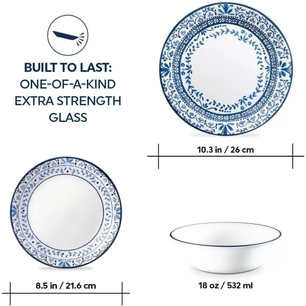 Corelle Vitrelle Glass Dinnerware Set, Chip &amp; Crack Resistant Triple Layer Glass, 4-PC Dinner Plates, Northern Pines