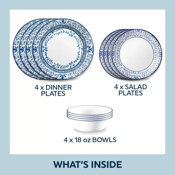 Corelle Vitrelle Glass Dinnerware Set, Chip &amp; Crack Resistant Triple Layer Glass, 4-PC Dinner Plates, Northern Pines