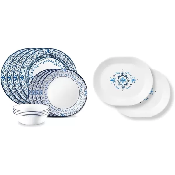 Corelle Vitrelle Glass Dinnerware Set, Chip &amp; Crack Resistant Triple Layer Glass, 4-PC Dinner Plates, Northern Pines