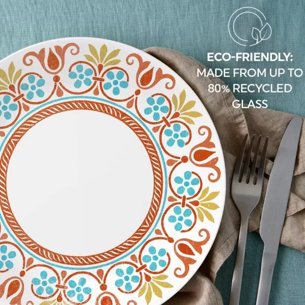 Corelle Vitrelle Glass Dinnerware Set, Chip &amp; Crack Resistant Triple Layer Glass, 4-PC Dinner Plates, Northern Pines