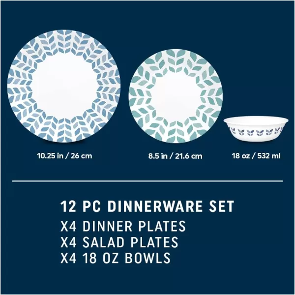 Corelle Vitrelle Glass Dinnerware Set, Chip &amp; Crack Resistant Triple Layer Glass, 4-PC Dinner Plates, Northern Pines