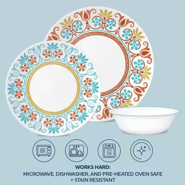 Corelle Vitrelle Glass Dinnerware Set, Chip &amp; Crack Resistant Triple Layer Glass, 4-PC Dinner Plates, Northern Pines