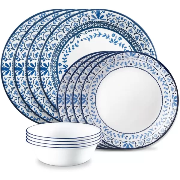 Corelle Vitrelle Glass Dinnerware Set, Chip &amp; Crack Resistant Triple Layer Glass, 4-PC Dinner Plates, Northern Pines