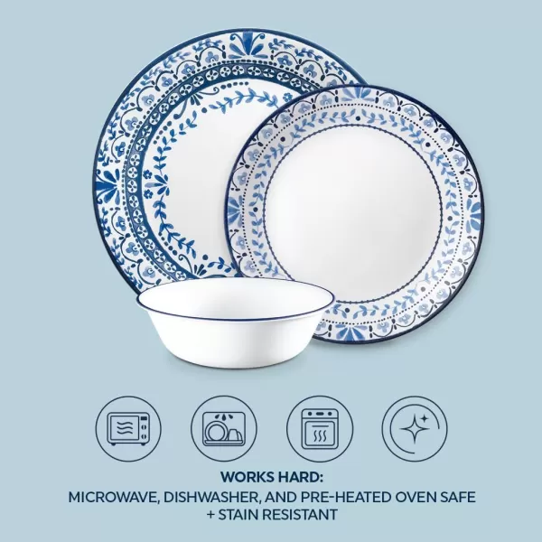 Corelle Vitrelle Glass Dinnerware Set, Chip &amp; Crack Resistant Triple Layer Glass, 4-PC Dinner Plates, Northern Pines