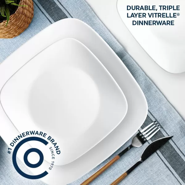 Corelle Vitrelle Salad Plates Set, Triple Layer Glass and Chip Resistant, Lightweight Square 9-Inch Plates, White, 6 Count 